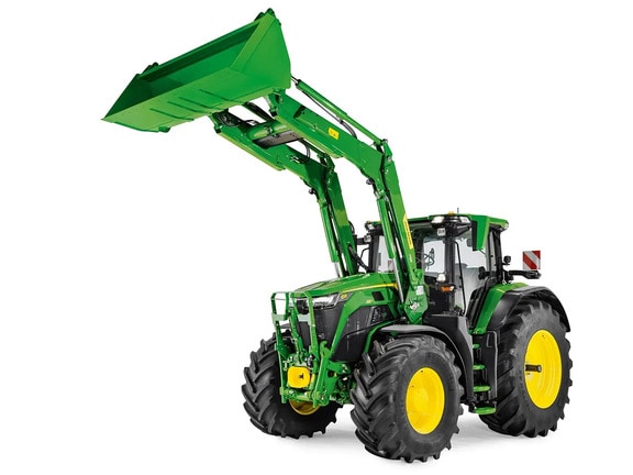 Prednji utovarivač John Deere sa širokom žlicom, prikazan odvojeno na bijeloj pozadini.